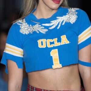 Blue UCLA Crop Top with Silver Embellishments